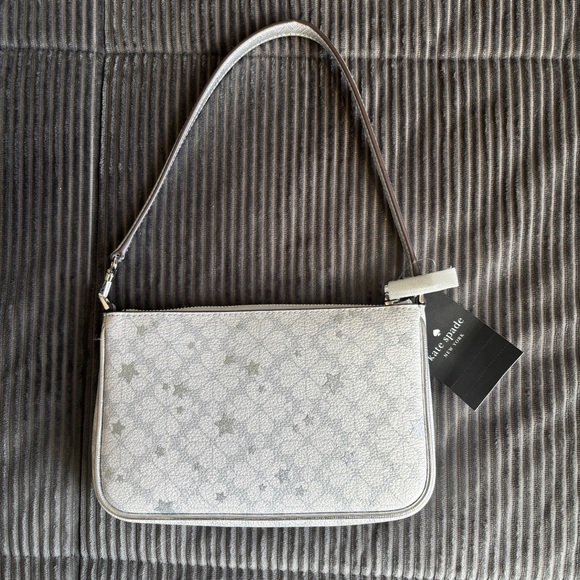 Kate Spade Grey Logo-Print Shoulder Pouch with Silver-Tone Hardware - Picture 3 of 8